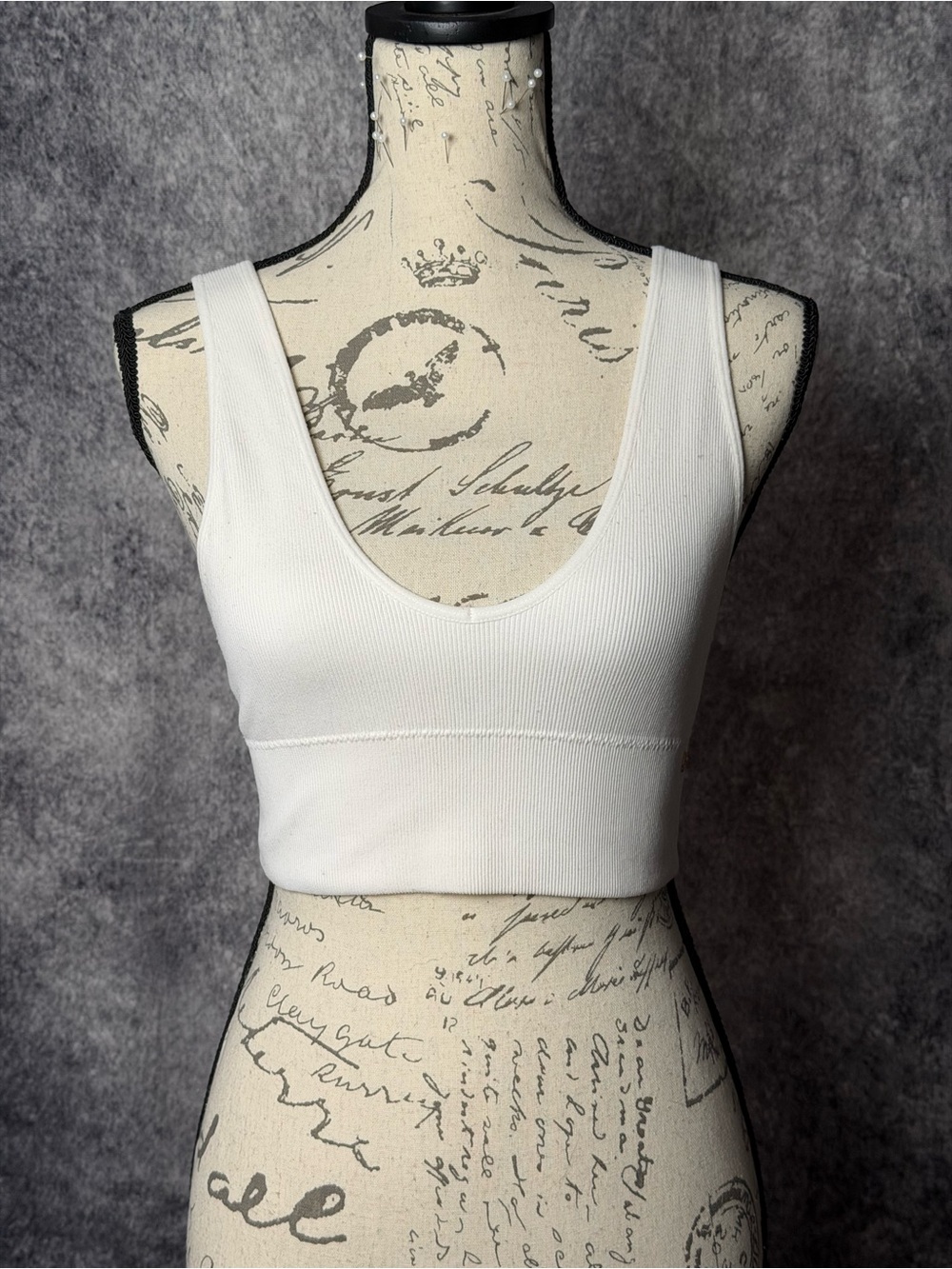 Danskin White Ribbed Scoop Crop Tank